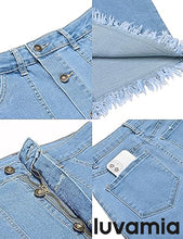 luvamia Women's Casual Mid Rise Button Down Frayed Raw Hem Fit Denim Jean Skirt