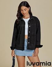 LUVAMIA Women's Street Fashion Denim Jacket Lapel Long Sleeve Coat