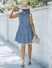 luvamia Women's Casual Summer Lapel Sleeveless Button Down Short Denim Jean Dress