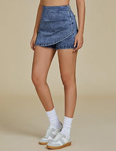 LUVAMIA Women's Slim Fit Pleated Denim Unlined Irregular Retro High Waisted Skorts