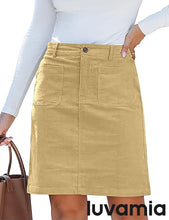 luvamia Corduroy Skirts for Women High Waisted Trendy Fall Elastic Waist Casual Stretchy Short Skirts with Patch Pockets