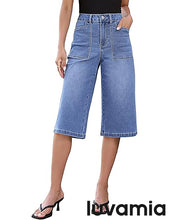 luvamia FleXclusive Capri Jeans for Women Wide Leg Trendy High Waisted Casual Summer Stretchy Denim Culottes Capri Pants with Pocket