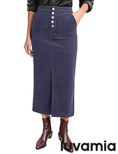 luvamia Corduroy Skirts for Women Midi Length High Waisted Button Fly Fall Casual Elastic Waist Long Skirt with Slit