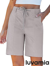 luvamia Bermuda Shorts for Women Trendy High Waist Knee Length Chino Long Shorts Drawstring Summer Casual Short 9"