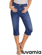 luvamia FleXclusive Capri Jeans for Women Trendy Mid Rise Distressed Raw Hem Casual Summer Stretchy Denim Capris Pants Relaxed Fit