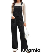 LUVAMIA Women's Denim Wide Leg Jumpsuit Side Snap Closure Five Pocket Utility