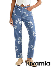 luvamia Straight Leg Jeans for Women Floral Printed High Waisted Trendy Cute Vintage Stretchy Denim Pants Boho Jeans