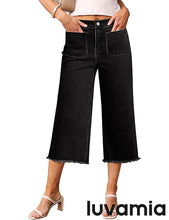 LUVAMIA Women's Comfy Denim High Waist Vintage Wide Leg Capri Jeans