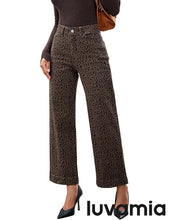 luvamia Wide Leg Jeans Woman Trendy High Waisted Leopard Cheetah Print Ankle Length Stretchy Denim Pants with Pockets