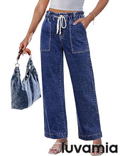 luvamia FleXclusive Wide Leg Jeans for Women Trendy High Waisted Elastic Waist Paperbag Drawstring Stretchy Denim Pants Trouser Jeans