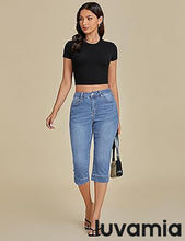 LUVAMIA Women Skinny Capri High Rise Denim Stretch Cropped Jeans