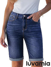 luvamia FleXclusive Bermuda Jean Shorts for Women Knee Length High Waisted Trendy Cuffed Hem Long Stretchy Denim Shorts Summer Jorts