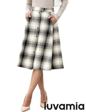 LUVAMIA High Waist A Line Maxi Skirt Women Plaid with Pockets Long Vintage Style Fall Winter