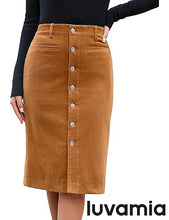 LUVAMIA Women High Waist Button Front Corduroy Midi Skirt with Pockets 2025 Fall Winter