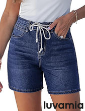 luvamia FleXclusive Jean Shorts for Women High Waisted Trendy Drawstring Stretchy Denim Shorts Summer Casual Jorts with Pockets