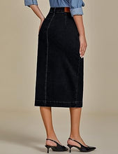 LUVAMIA Women's Skirts High Waisted Below Knee Split Hem Denim Bodycon Midi