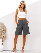 luvamia Bermuda Shorts for Women High Waisted Linen Dressy Casual Pleated Wide Leg Summer Shorts with Elastic Waist