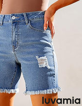 LUVAMIA Women's High Waisted Distressed Raw Hem Stretch Denim Shorts