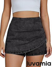 LUVAMIA Women's Slim Fit Pleated Denim Unlined Irregular Retro High Waisted Skorts