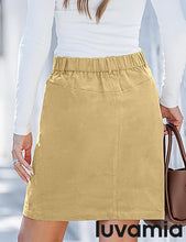 luvamia Corduroy Skirts for Women High Waisted Trendy Fall Elastic Waist Casual Stretchy Short Skirts with Patch Pockets