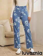 luvamia Straight Leg Jeans for Women Floral Printed High Waisted Trendy Cute Vintage Stretchy Denim Pants Boho Jeans