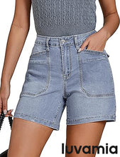 Women's Denim Mid Waist Shorts Regular Fit Summer Pocket Walkshorts