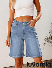 LUVAMIA Denim Bermuda Shorts for Women High Waisted  Stretchy  Straight Leg Jeans