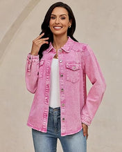 luvamia FleXclusive Denim Jackets for Women Trendy Long Sleeve Distressed Jean Button Down Shirts Jacket Shacket Trucker Jacket
