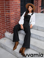 LUVAMIA Women's Denim Wide Leg Jumpsuit Side Snap Closure Five Pocket Utility