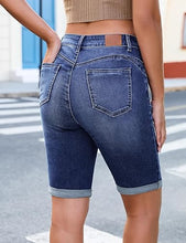 luvamia FleXclusive Bermuda Jean Shorts for Women Knee Length High Waisted Trendy Cuffed Hem Long Stretchy Denim Shorts Summer Jorts