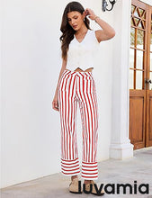 luvamia Striped Jeans for Women Wide Leg High Waisted Trendy Patch Pockets Stretchy Denim Pants Casual Trouser Jeans