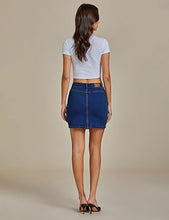 LUVAMIA Women's Denim Bodycon High Waist Button Front Pull-On Mini Skirt