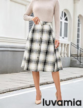 LUVAMIA High Waist A Line Maxi Skirt Women Plaid with Pockets Long Vintage Style Fall Winter