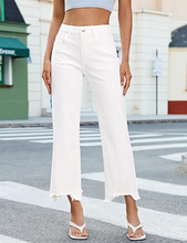 luvamia FleXclusive Straight Leg Jeans for Women Cropped Trendy Mid Rise Baggy Loose Distressed Casual Raw Hem Stretchy Denim Pants