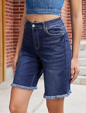 luvamia FleXclusive Jean Bermuda Shorts for Women Trendy Mid Rise Raw Hem Knee Length Stretchy Denim Long Shorts Summer Casual Jorts