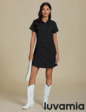 LUVAMIA Women's Midi Sundresses Crewneck short Sleeve Denim Casual Dress