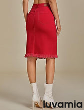 luvamia Women's Casual Mid Rise Button Down Frayed Raw Hem Fit Denim Jean Skirt