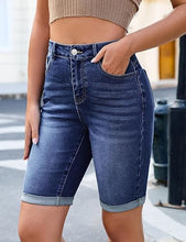 luvamia FleXclusive Bermuda Jean Shorts for Women Knee Length High Waisted Trendy Cuffed Hem Long Stretchy Denim Shorts Summer Jorts