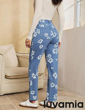 luvamia Straight Leg Jeans for Women Floral Printed High Waisted Trendy Cute Vintage Stretchy Denim Pants Boho Jeans