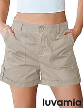 LUVAMIA Women's High Waisted Lightweight Quick Dry Relaxed Fit Shorts Summer Folded Hem.
