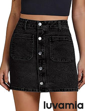 LUVAMIA Women's Denim Bodycon High Waist Button Front Pull-On Mini Skirt