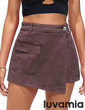 LUVAMIA Denim Skorts for Woman Cargo Faux Wrap Jean Skort Skirts Stretchy High Waisted Skirt Shorts