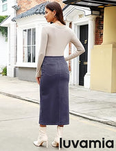 luvamia Corduroy Skirts for Women Midi Length High Waisted Button Fly Fall Casual Elastic Waist Long Skirt with Slit