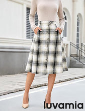 LUVAMIA High Waist A Line Maxi Skirt Women Plaid with Pockets Long Vintage Style Fall Winter