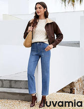 luvamia FleXclusive Women's Jeans High Waisted Straight Leg Tummy Control Stretchy Denim Pants Trendy Patch Pocket Trouser Jeans