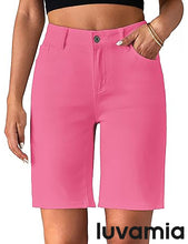 LUVAMIA Denim Bermuda Shorts for Women High Waisted  Stretchy  Straight Leg Jeans