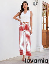 luvamia Striped Jeans for Women Wide Leg High Waisted Trendy Patch Pockets Stretchy Denim Pants Casual Trouser Jeans