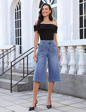 luvamia FleXclusive Capri Jeans for Women Wide Leg Trendy High Waisted Casual Summer Stretchy Denim Culottes Capri Pants with Pocket