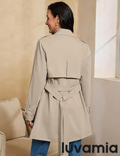 luvamia Trench Coat Women Mid Length Classic Double Breasted Lapel Business Casual Fall Jacket Coats Outerwear with Belt
