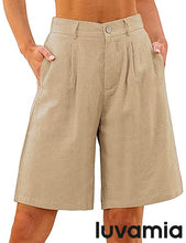 luvamia Bermuda Shorts for Women High Waisted Linen Dressy Casual Pleated Wide Leg Summer Shorts with Elastic Waist
